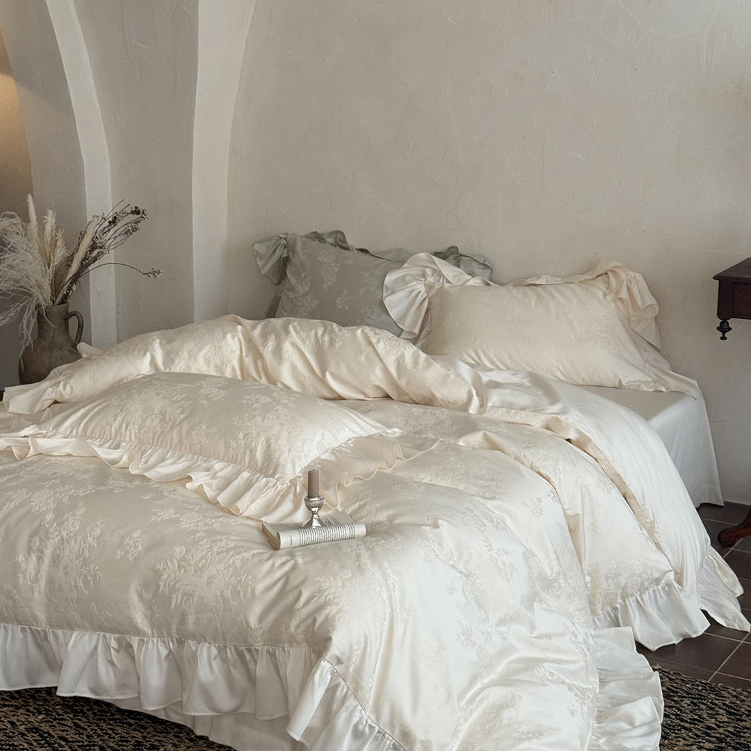 Ruffled Jacquard Butterfly Cotton-Sateen Duvet Cover Set