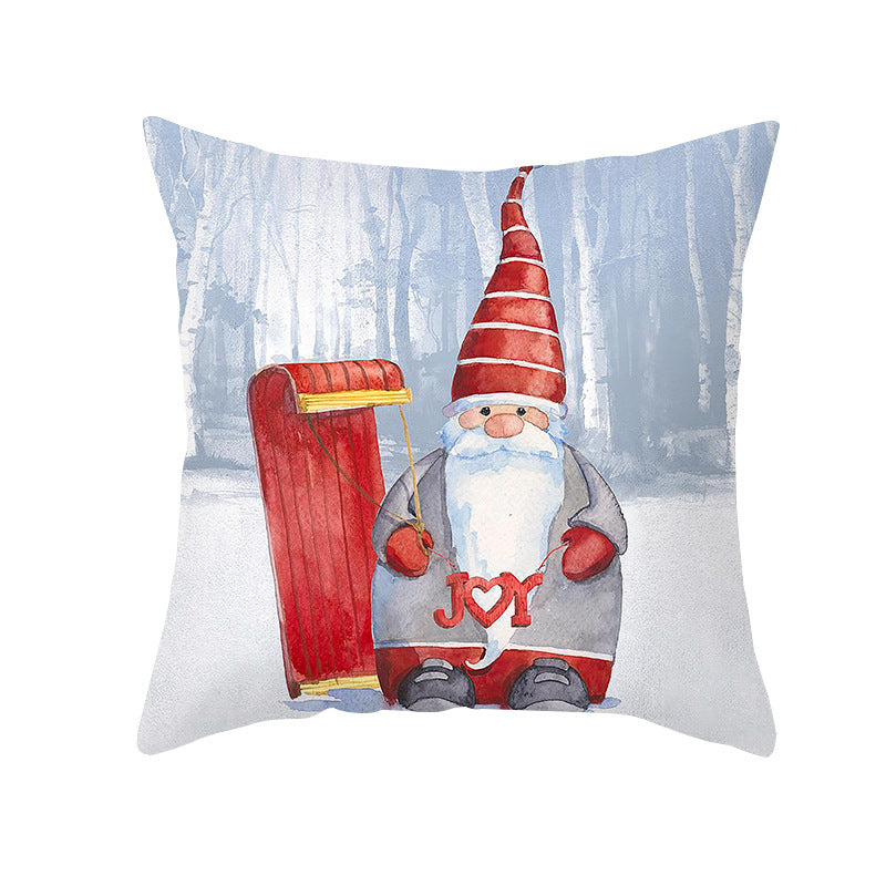 Holiday Decorative Throw Pillow Plush Polyester Cover Festive Santa Reindeer Snowman Print
