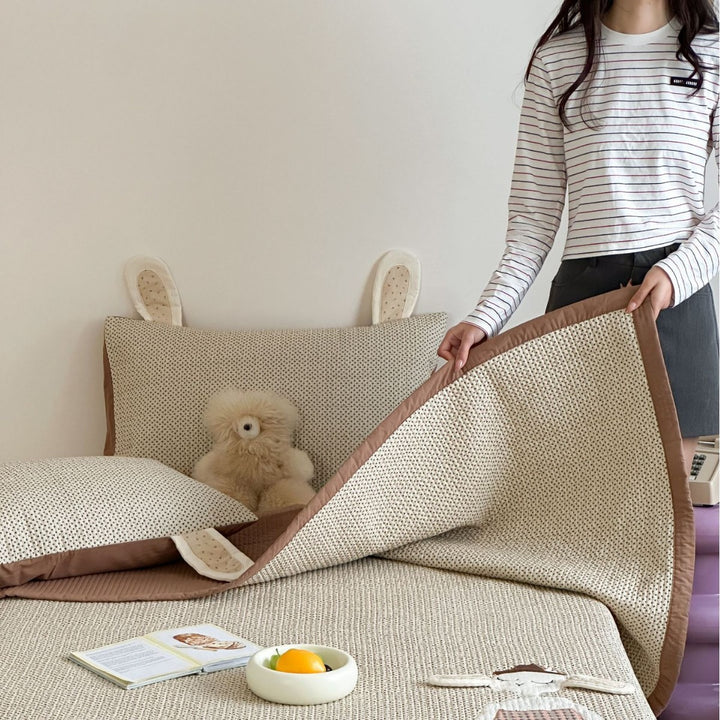 Quilted Cotton Bed Mat and Pillowcase Set with Playful Animal Applique and Handle Tabs
