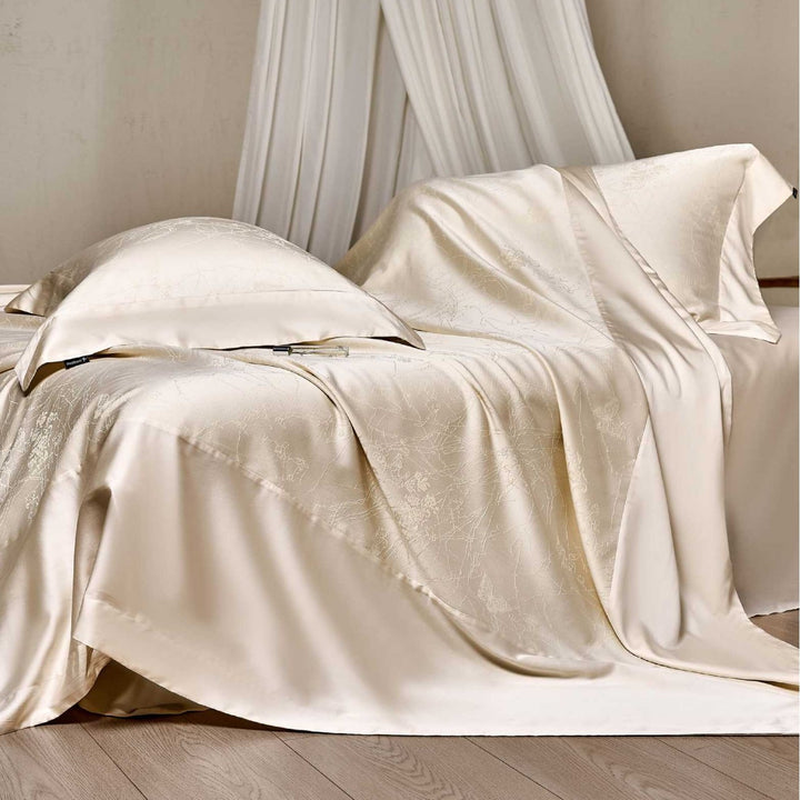 Silky Jacquard Satin Duvet Cover and Pillowcase Set with Subtle Floral Embossed Weave