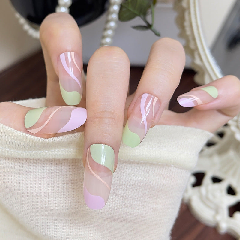 Artistic Press-On Nail Set with Wavy Design Stornfield