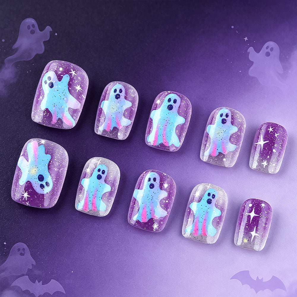 Artistic Ghost-Themed Press-On Nails Stornfield