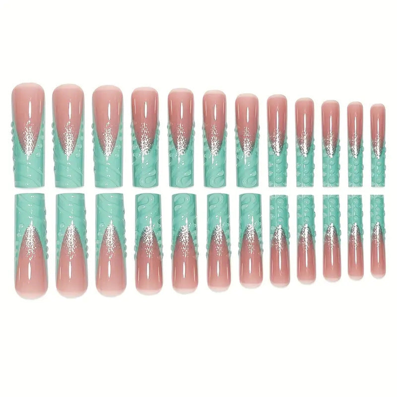 Artistic Long Press-On Nail Art Set with Textured Design Stornfield