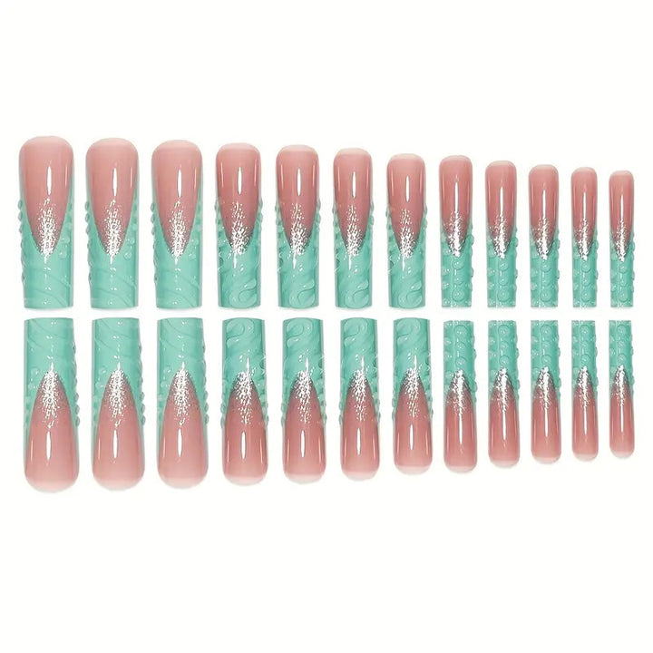 Artistic Long Press-On Nail Art Set with Textured Design Stornfield