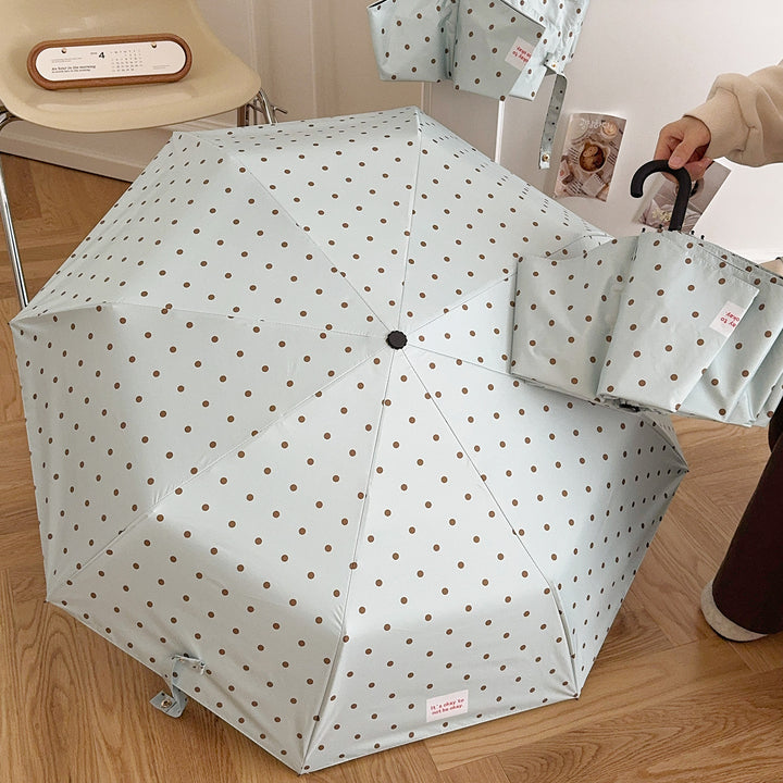 Women's Folding Umbrella with Practical Button Mechanism and Stylish Polka Dot Design Stornfield