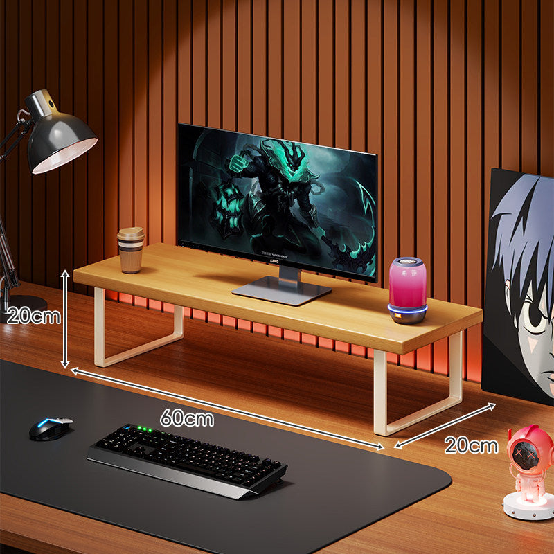 Solid Wood Monitor Riser with U-Frame Metal Legs and Hidden Under-Shelf Storage