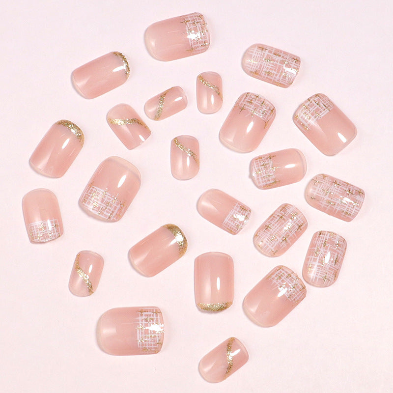 Elegant Press-On Nail Set with Gold Accent and Glitter Design Stornfield