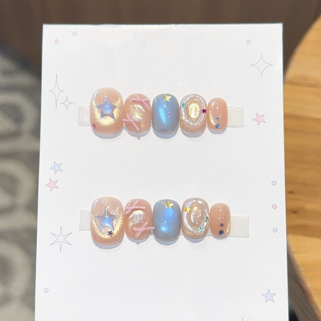 Artificial Nail Set with Sparkling Star and Glitter Motifs Stornfield