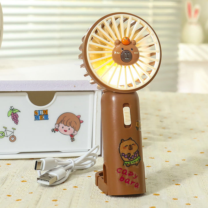 Women Portable Hand Fan with Cute Bear Design and LED Lighting Stornfield