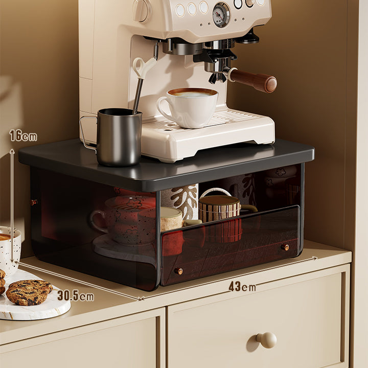 Elevated Coffee Machine Stand with Concealed Storage Drawer and Walnut Shelf