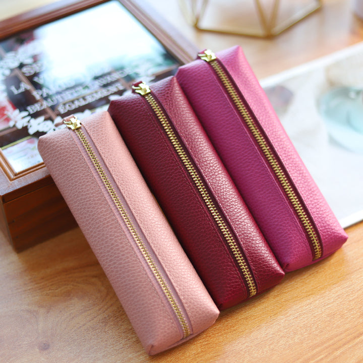 Premium Leather Pencil Case with Gold Zipper