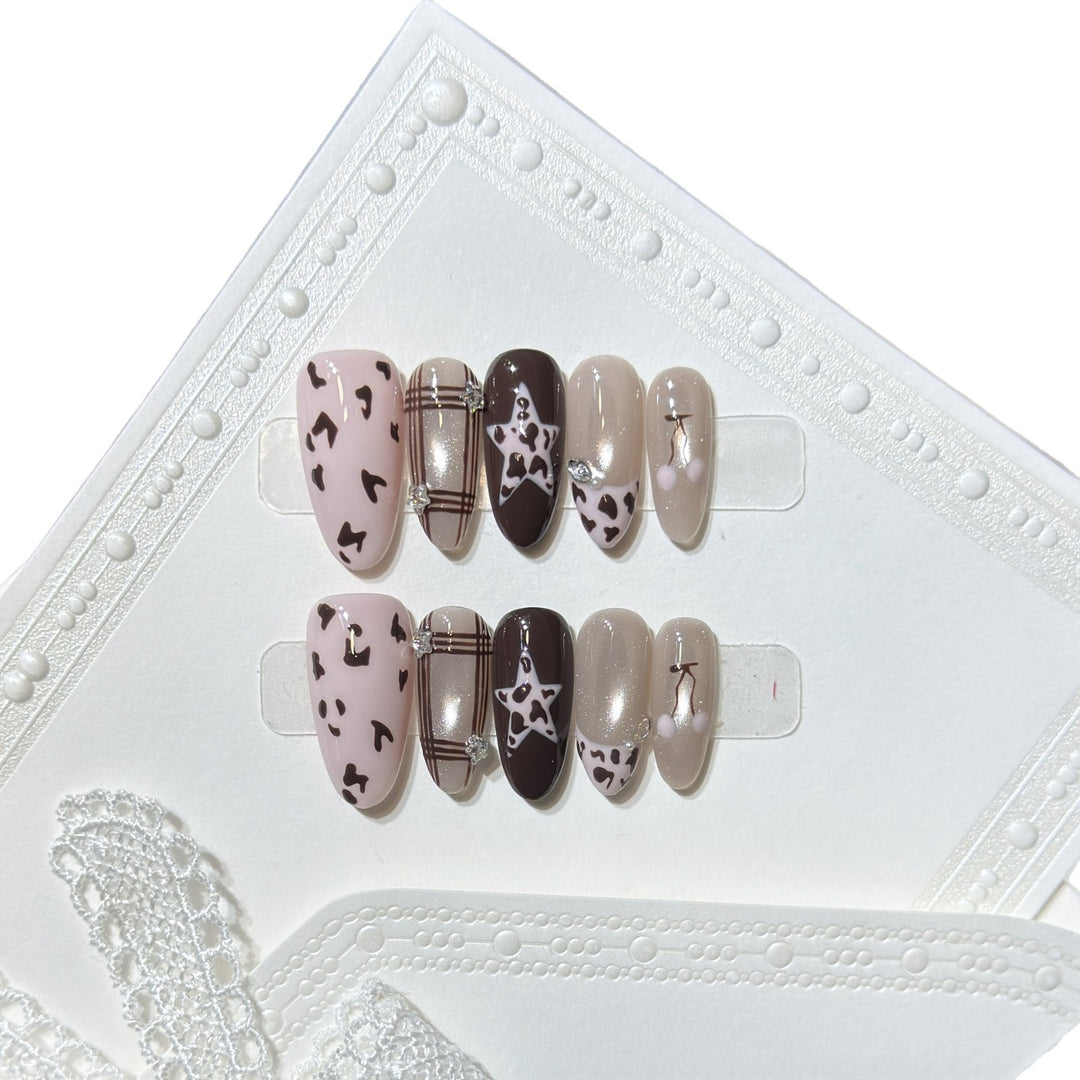 Artistic Press-On Nail Art Set with Unique Pattern Designs Stornfield