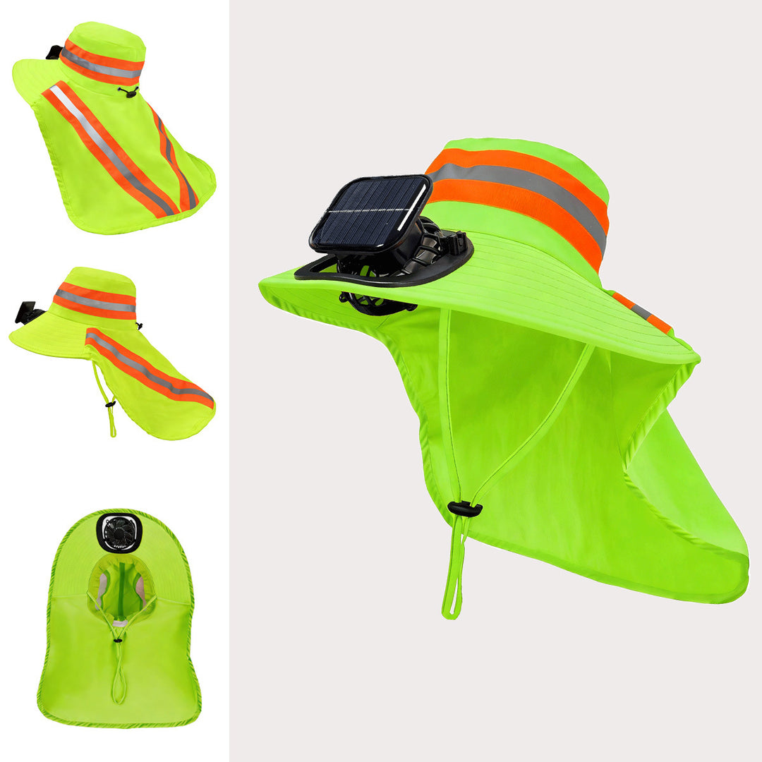 High-Visibility UV Sun Hat with Detachable Neck Flap, Solar-Powered Cooling Fan and Reflective Safety Strips Stornfield