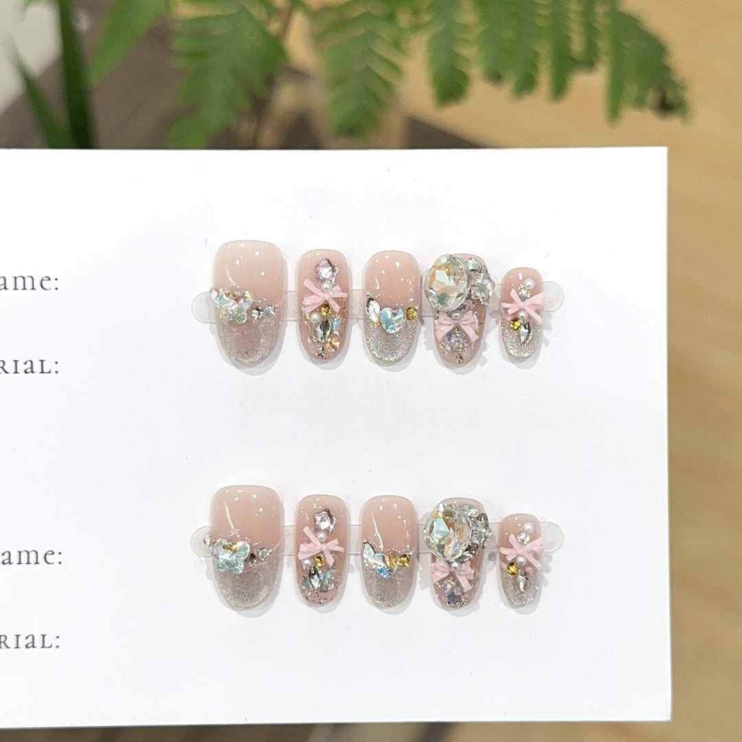Decorative Press-On Nail Art Set with Rhinestone Accents