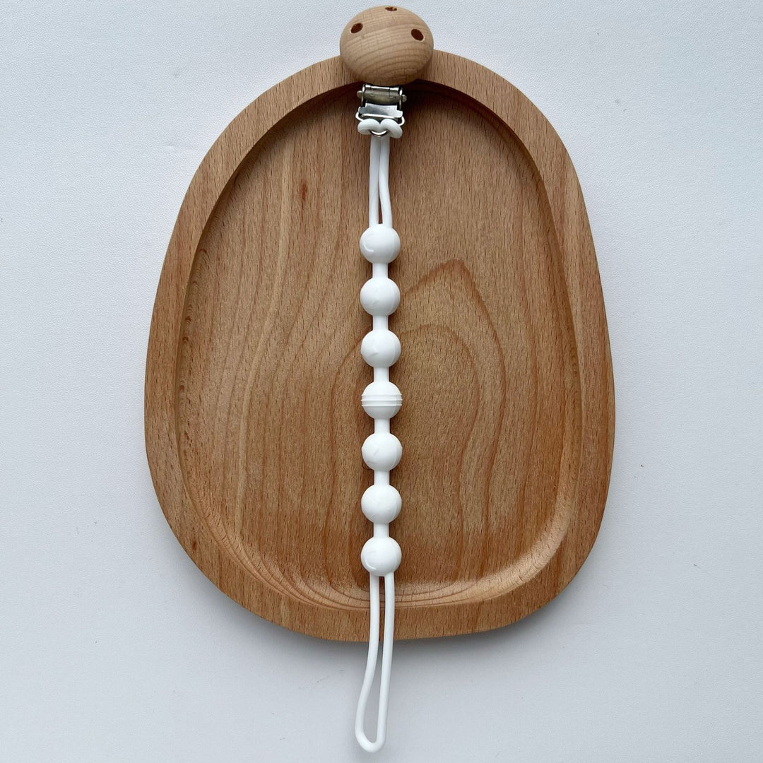Silicone Beaded Pacifier Lanyard with Wooden Safety Clip