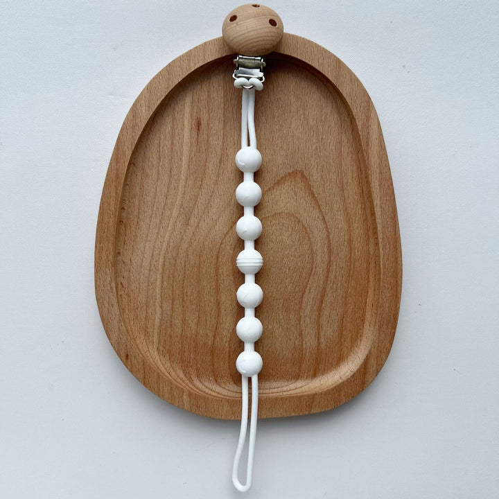 Silicone Beaded Pacifier Lanyard with Wooden Safety Clip