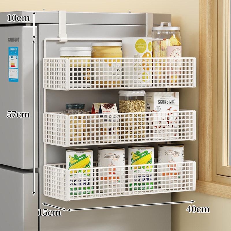 Over-the-Fridge Stacked Metal Mesh Hanging Storage Basket