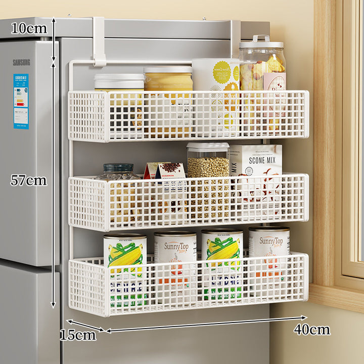 Over-the-Fridge Stacked Metal Mesh Hanging Storage Basket