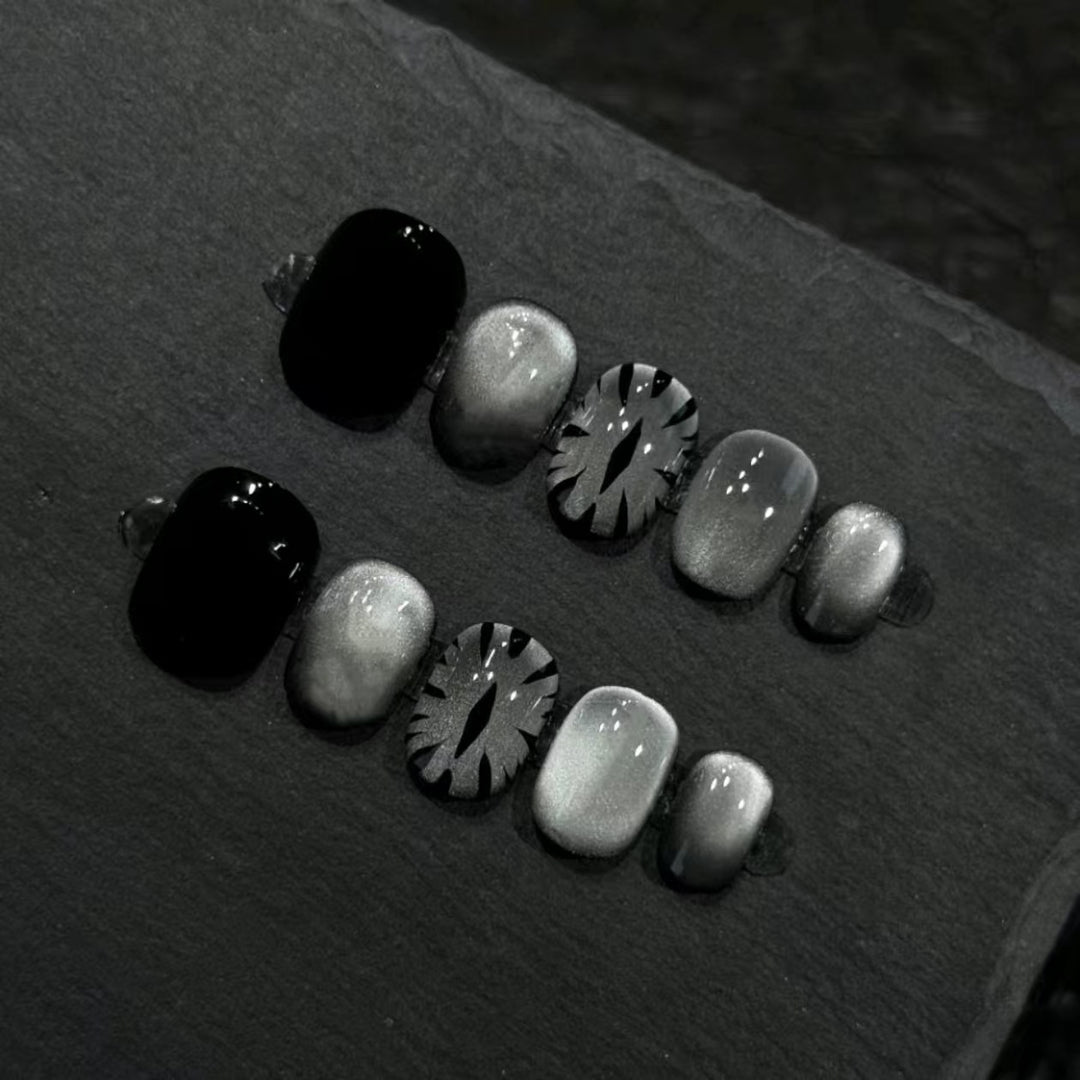 Artistic Press-On Nail Set with Geometric Designs Stornfield