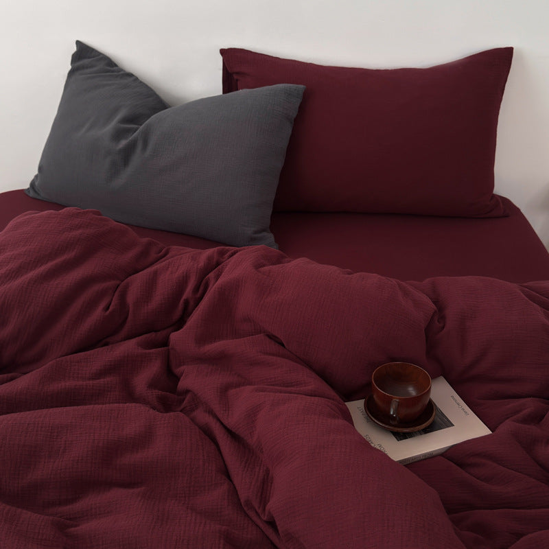 Washed Cotton Gauze Textured Duvet Cover Set with Deep-Pocket Fitted Sheet