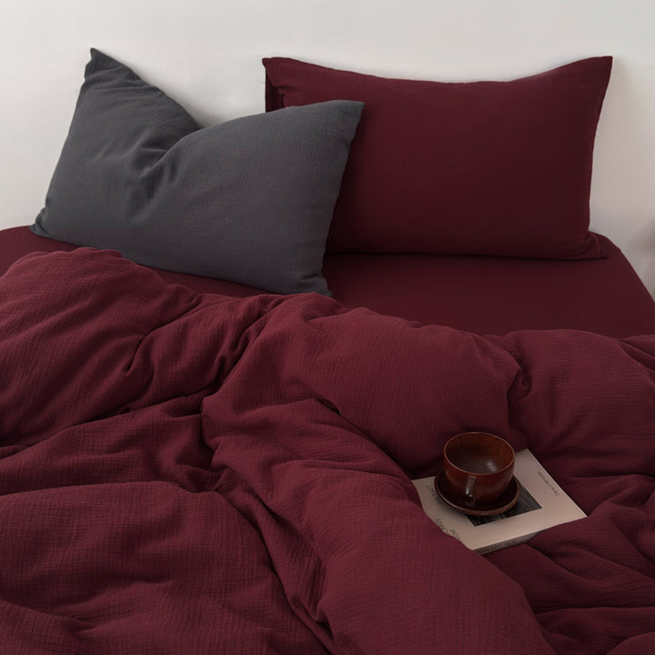Washed Cotton Gauze Textured Duvet Cover Set with Deep-Pocket Fitted Sheet