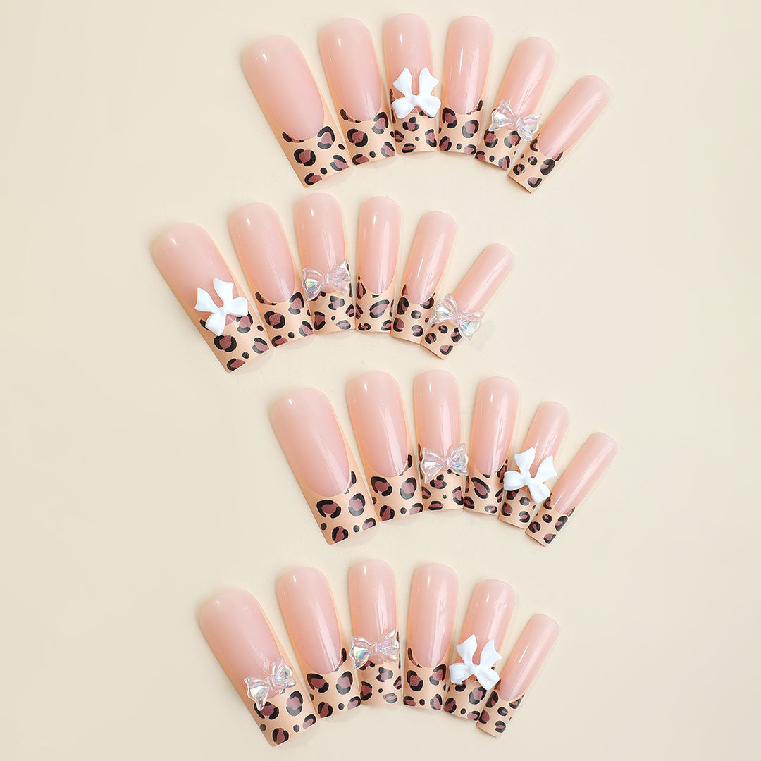 Decorative Press-On Nail Set with Chic Animal Print and Gem Accents Stornfield