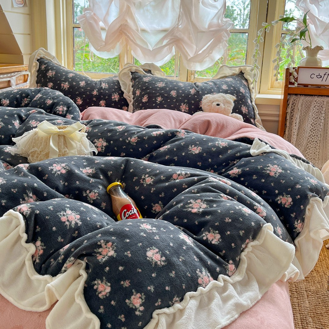 Soft Ruffled Floral Comforter Set