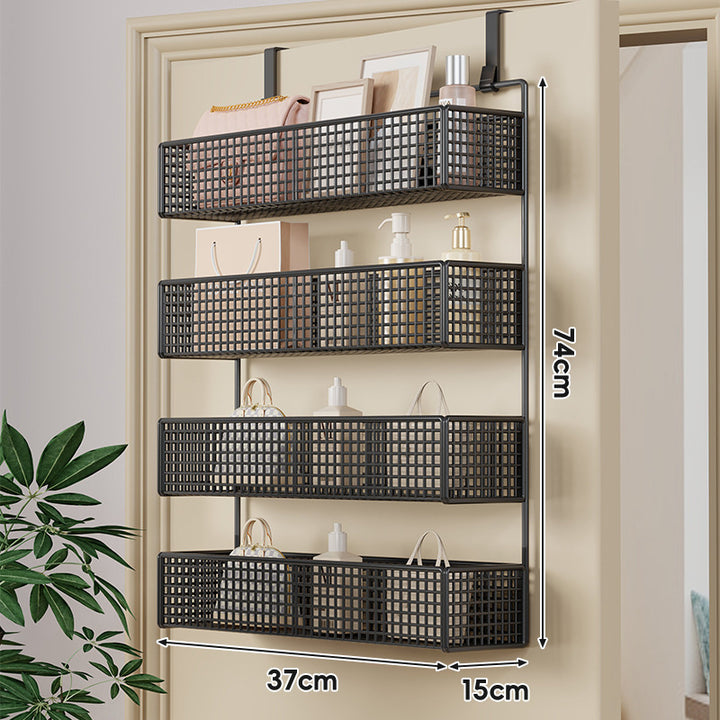 Over-Door Hanging Double-Tier Ventilated Mesh Storage Basket Organizer with Hooks