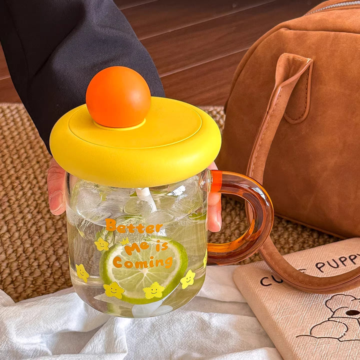 Women's glass drinking cup with silicone lid and integrated straw Stornfield