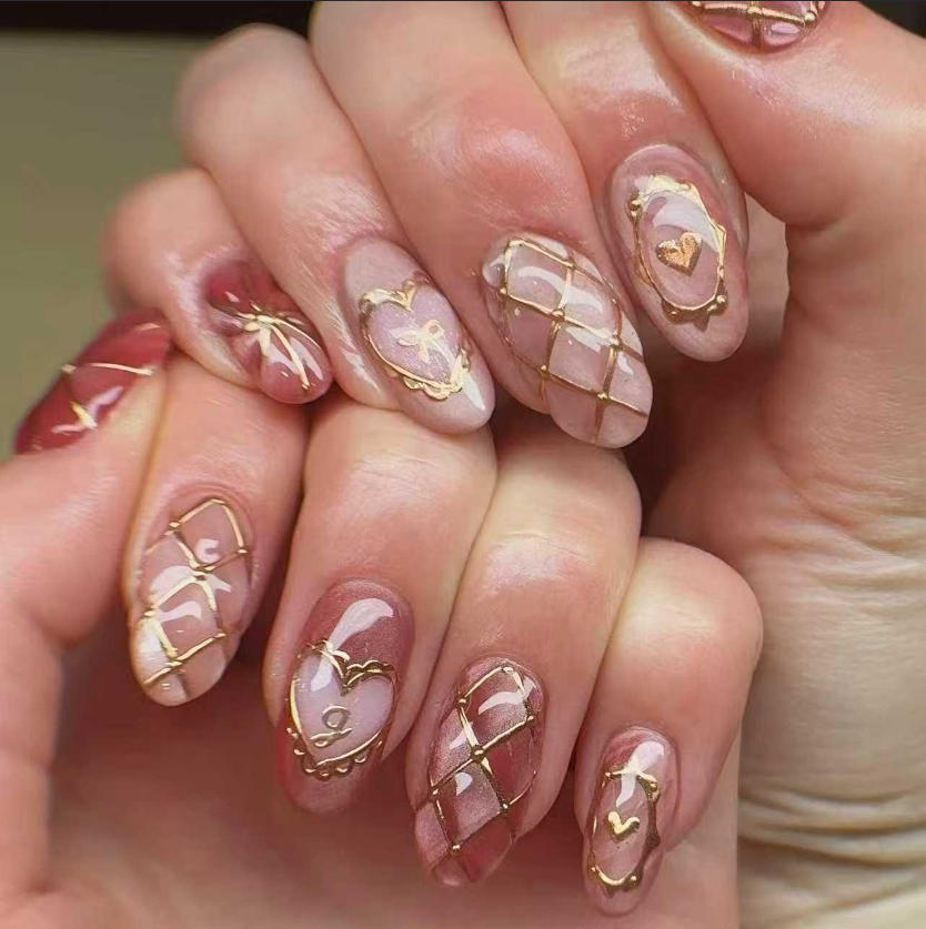 Acrylic nail set with elegant decorations Stornfield