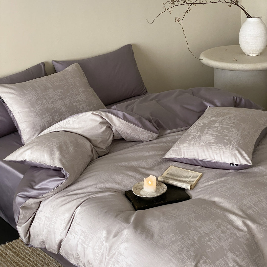 Floral Jacquard Reversible Duvet Cover Set with Silky Sateen Finish