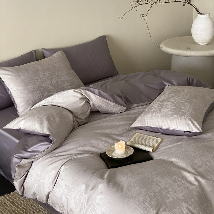 Floral Jacquard Reversible Duvet Cover Set with Silky Sateen Finish