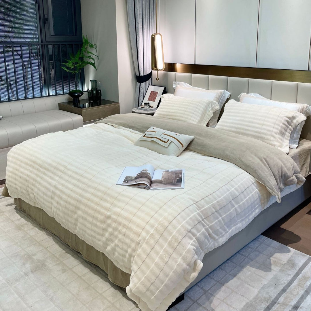 Reversible Plush Microfiber and Brushed Cotton Plaid Duvet Cover Set