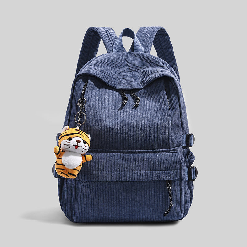 Corduroy Backpack with Cute Character Keychain Stornfield