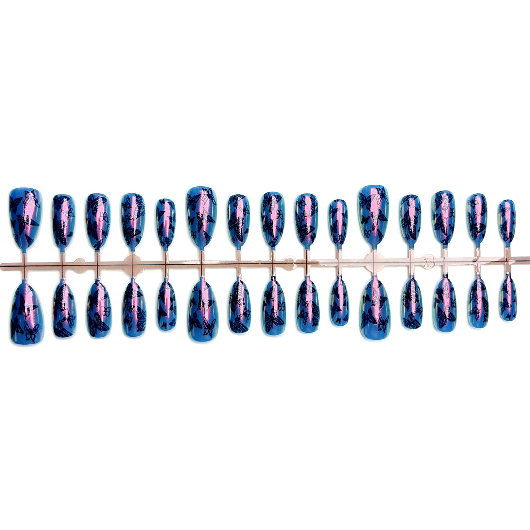 Artistic Press-On Nail Art Set with Butterfly Design