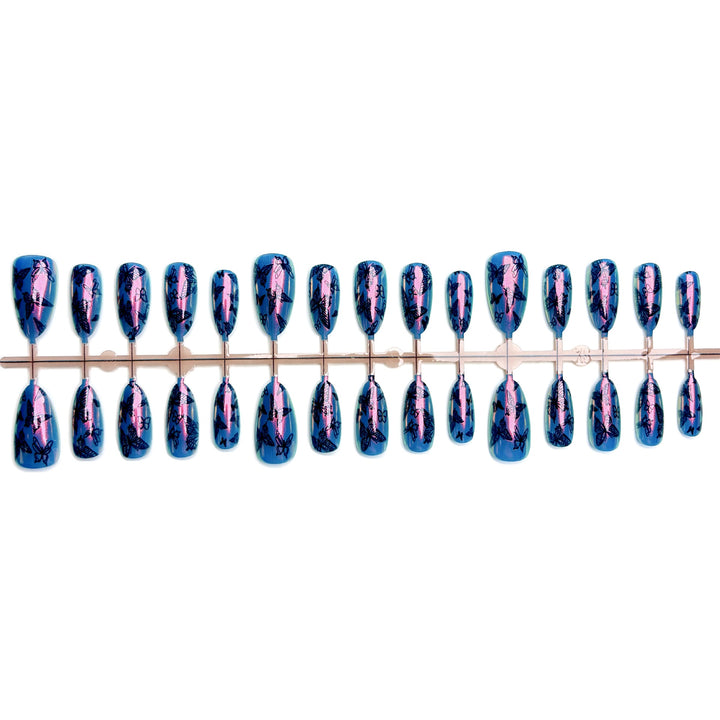 Artistic Press-On Nail Art Set with Butterfly Design