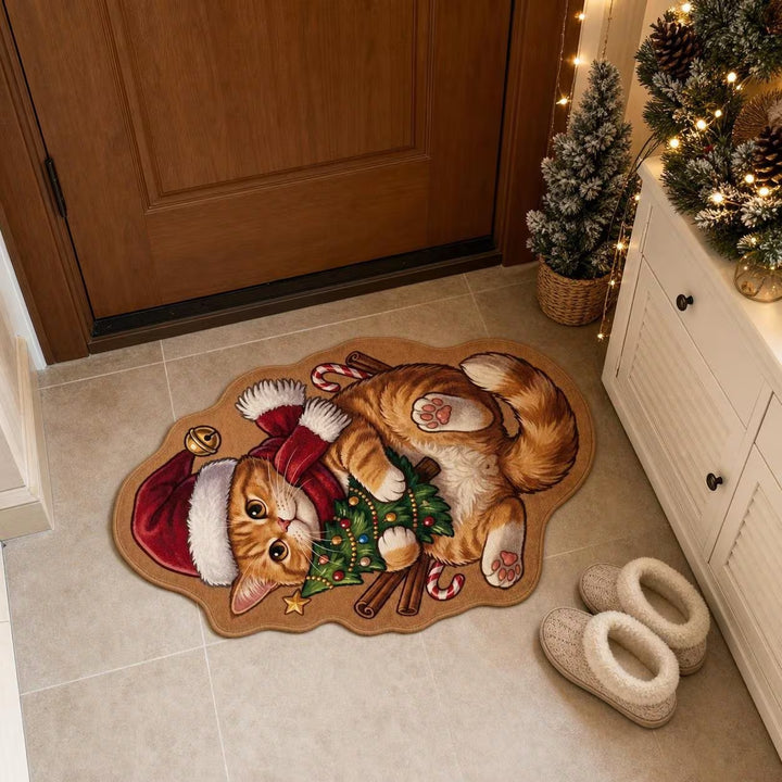 Festive Cat-Themed Area Mat
