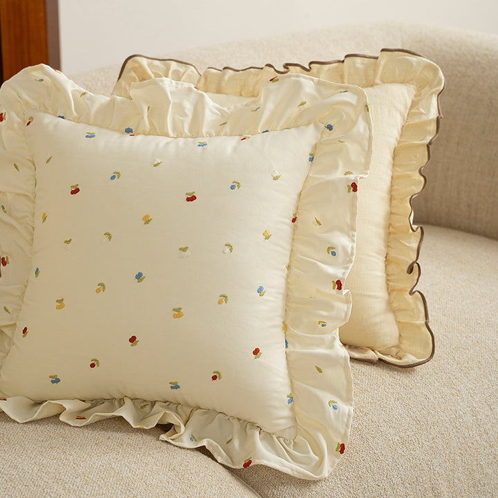 Square embroidered cushion cover made of cotton blend with frill edge Stornfield
