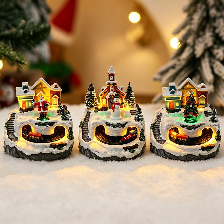 Movable Christmas village with lights and snowman Stornfield