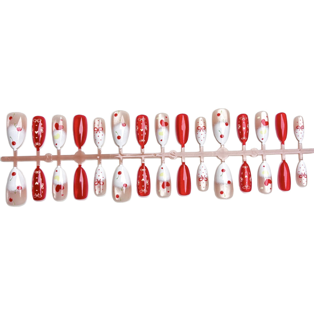 Creative Press-On Nail Art Set with Fruit and Heart Designs