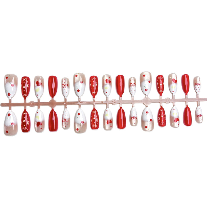 Creative Press-On Nail Art Set with Fruit and Heart Designs