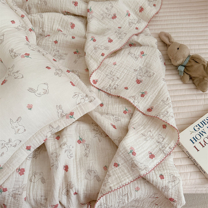 Unisex Cozy Muslin Blanket with Cute Rabbit Design Stornfield