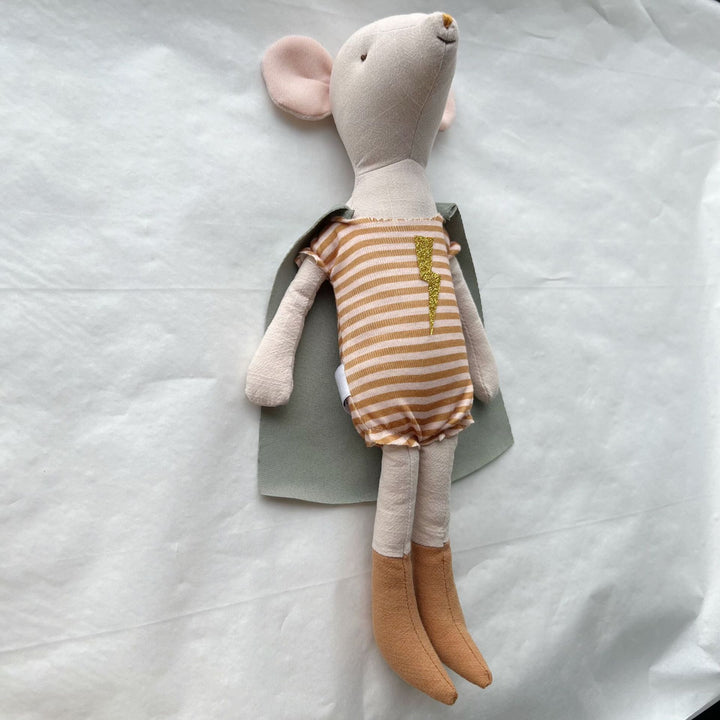 Handcrafted Linen Goose Plush Toy with Embroidered Daisy Motif and Gingham Bow