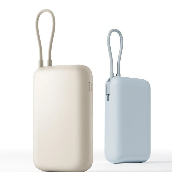 Compact High-capacity portable power bank with integrated USB-C cable and silicone carry loop Stornfield