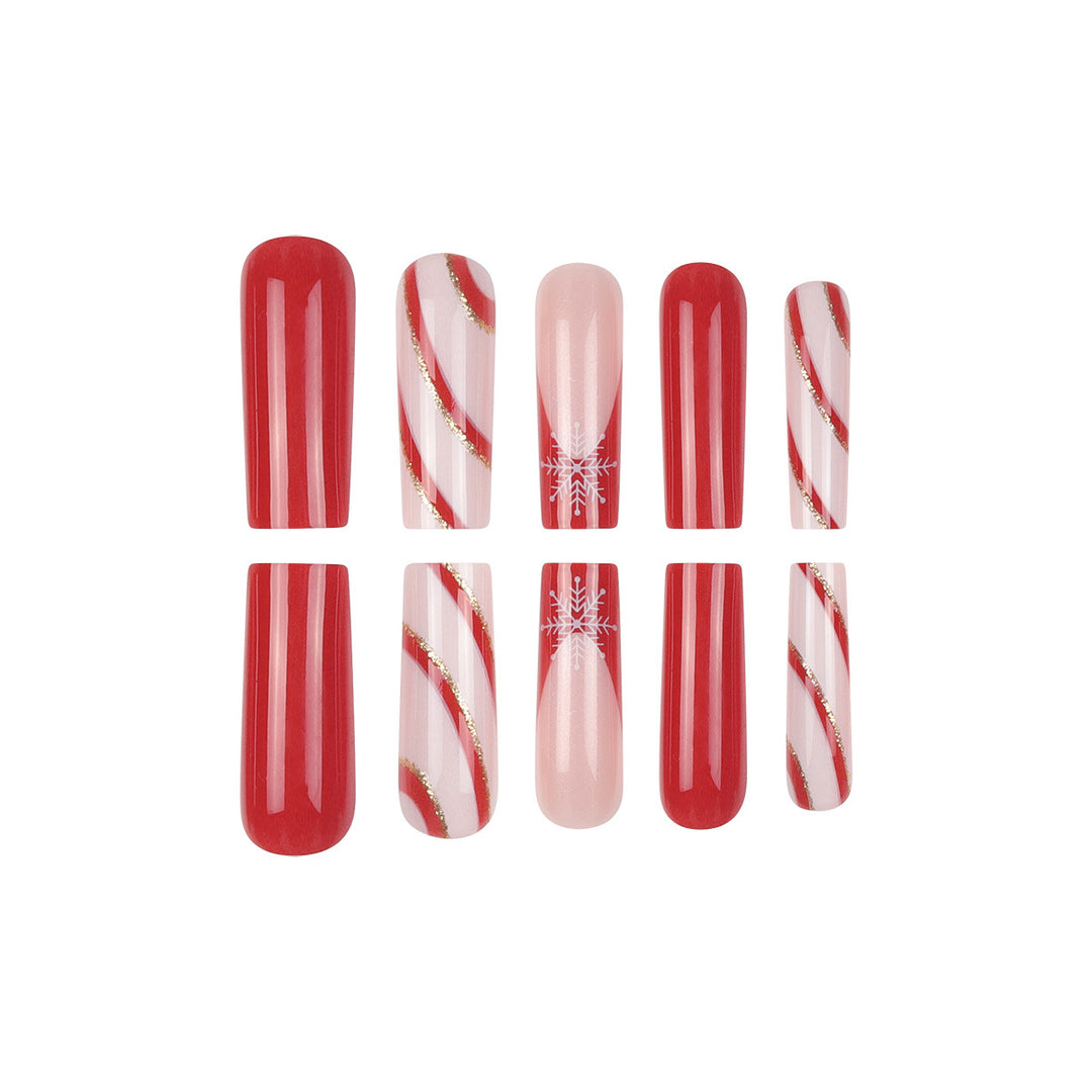 Festive Candy Cane Themed Stiletto Press-On Nails Stornfield
