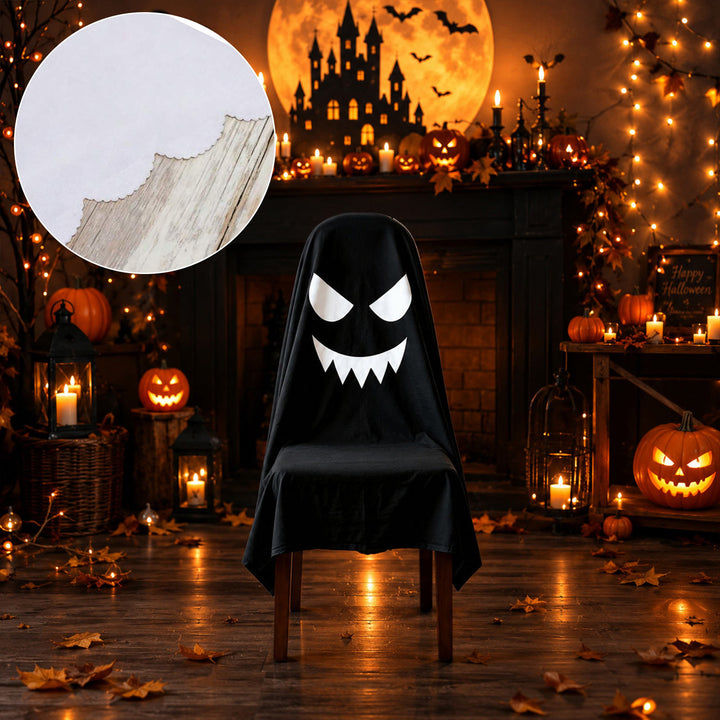 Halloween Chair Cover made of Cotton with Spooky Face and Zigzag Hem
