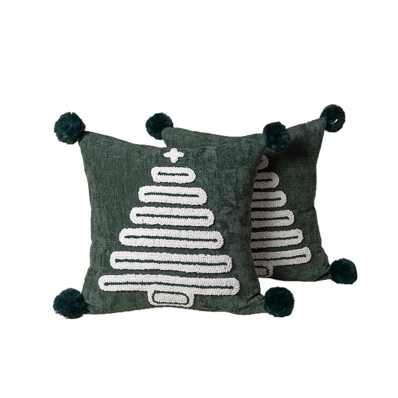 Holiday Tufted Chenille Square Throw Pillow with Raised Tree Motif and Hidden Zipper