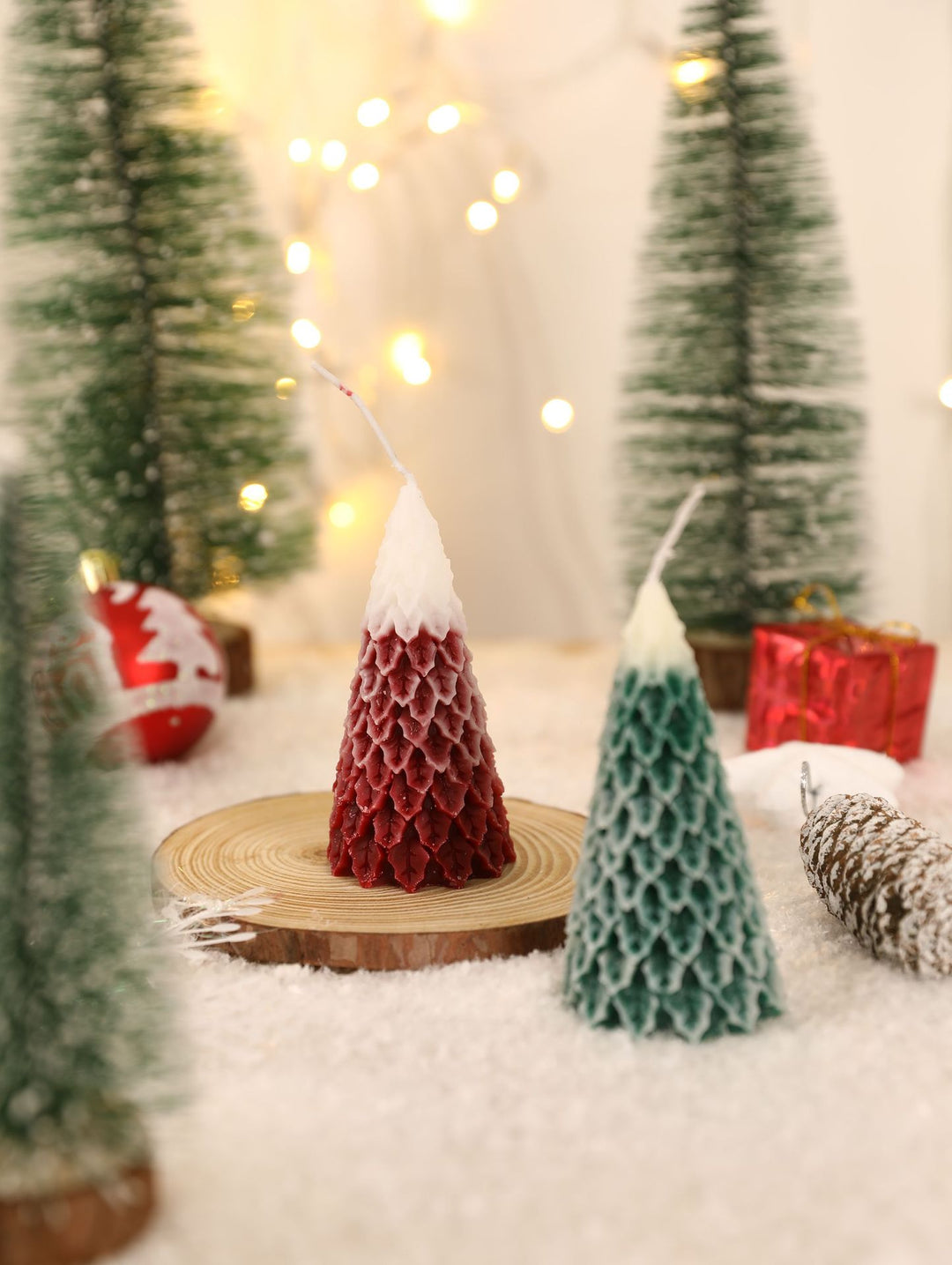Sculpted Pine Tree Decorative Pillar Candle with Layered Needle Texture