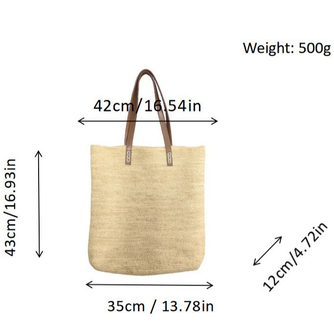 Handbag Made of Sustainably Woven Natural Material with Elegant Leather Handles Stornfield