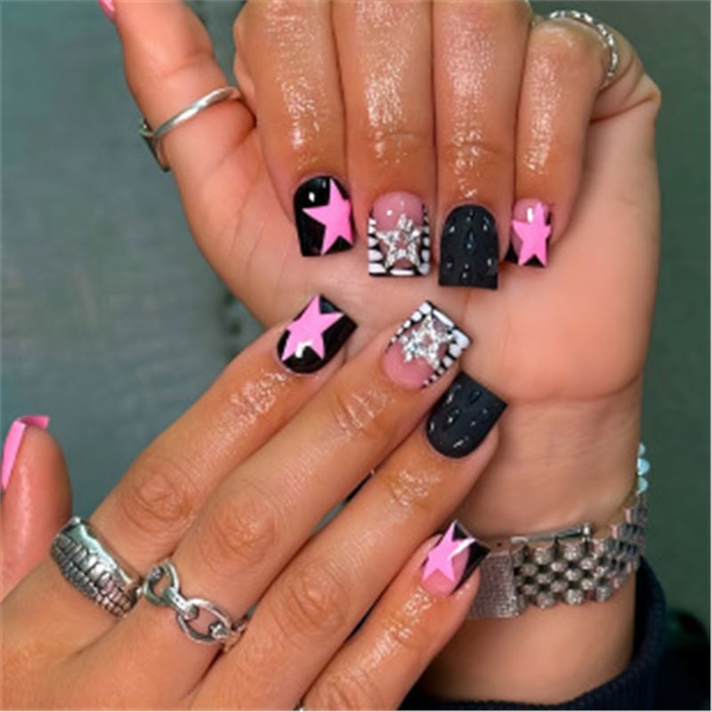 Artistic Press-On Nail Set with Premium Embellishments Stornfield